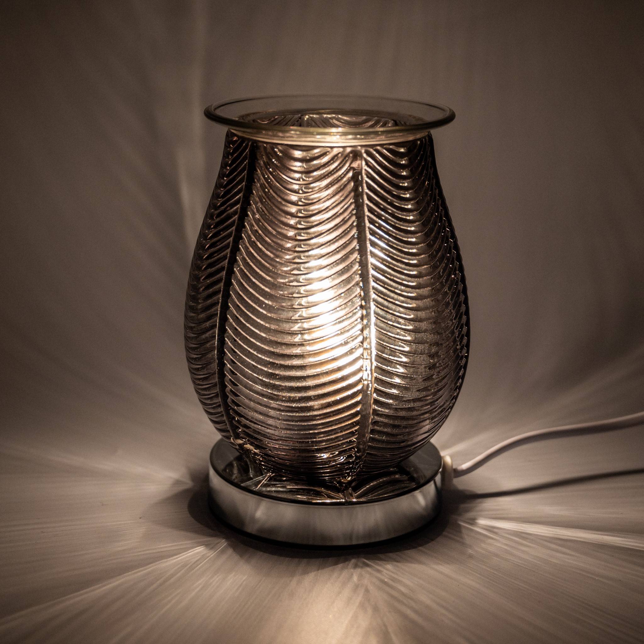 11974 Wax Warmer Ribbed Glass Smoke Black