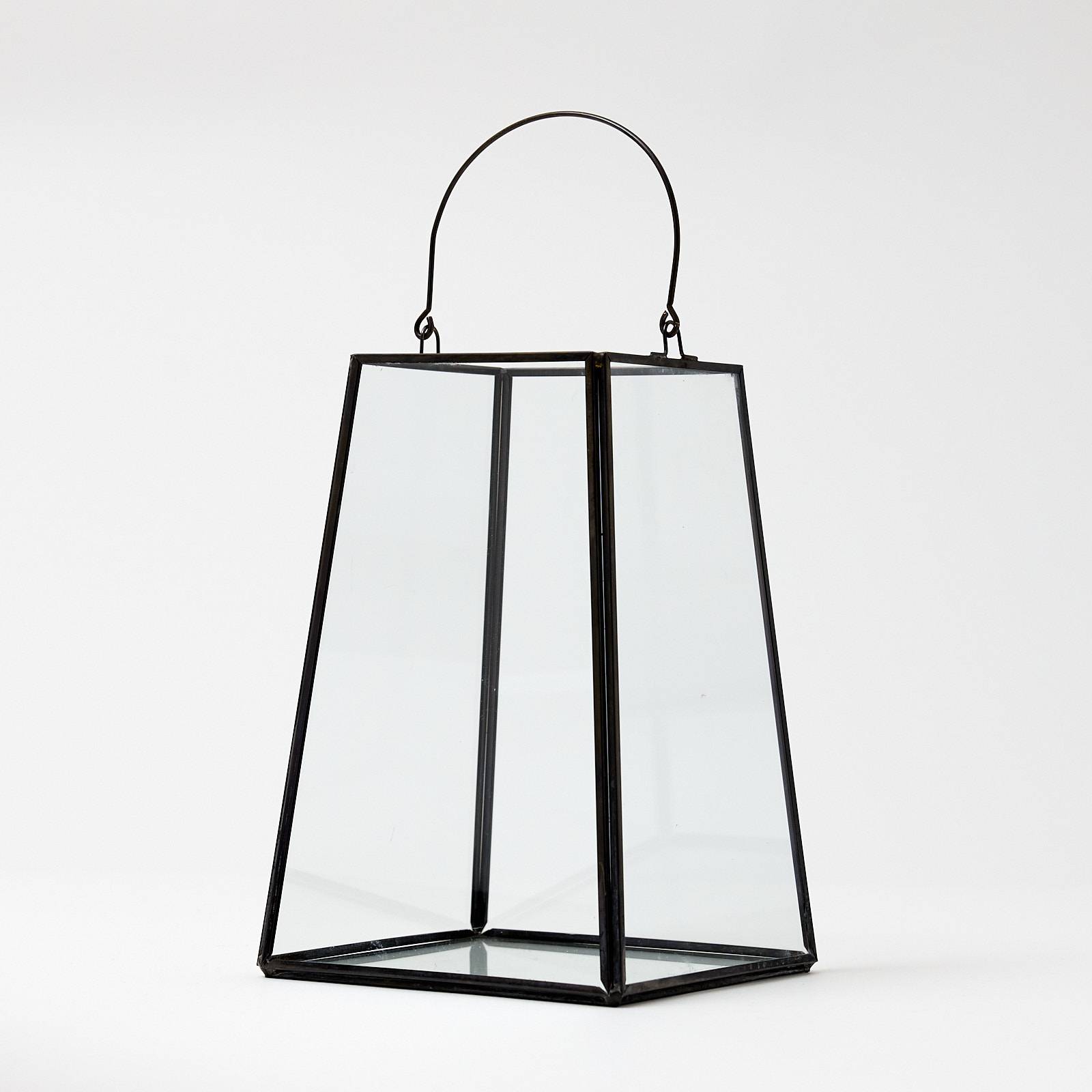 12331 Medium Glass Lantern - Black