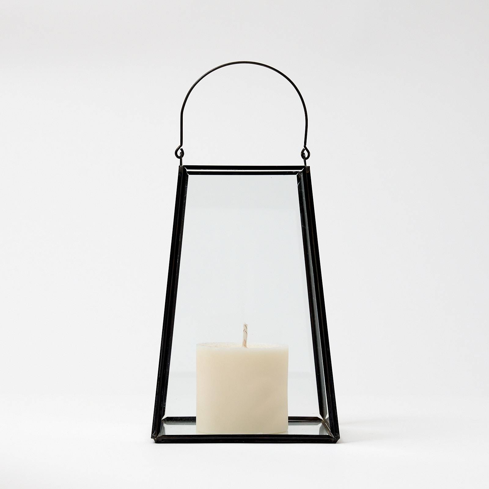 12332 Medium Glass Lantern - Black