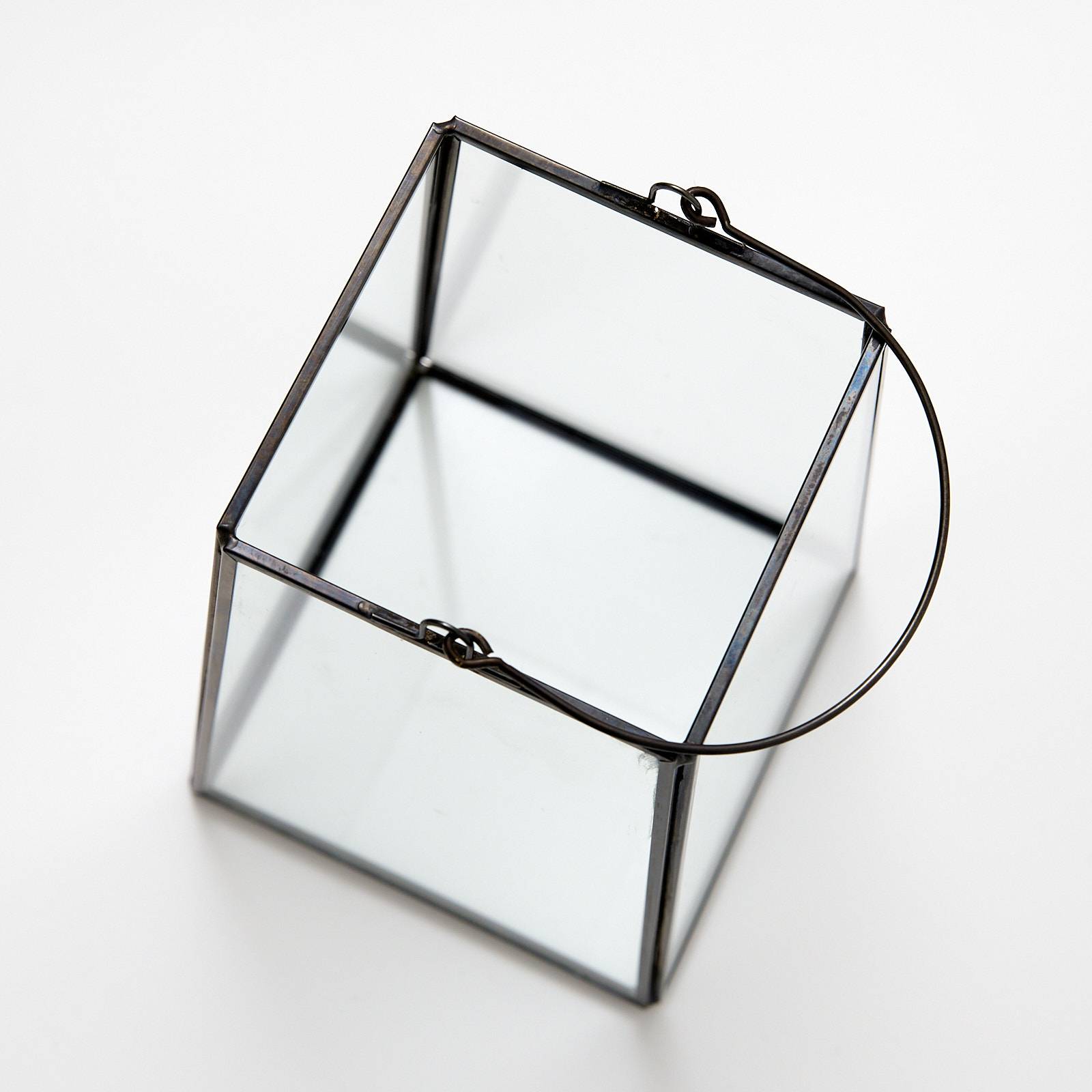 12337 Medium Glass Lantern - Black