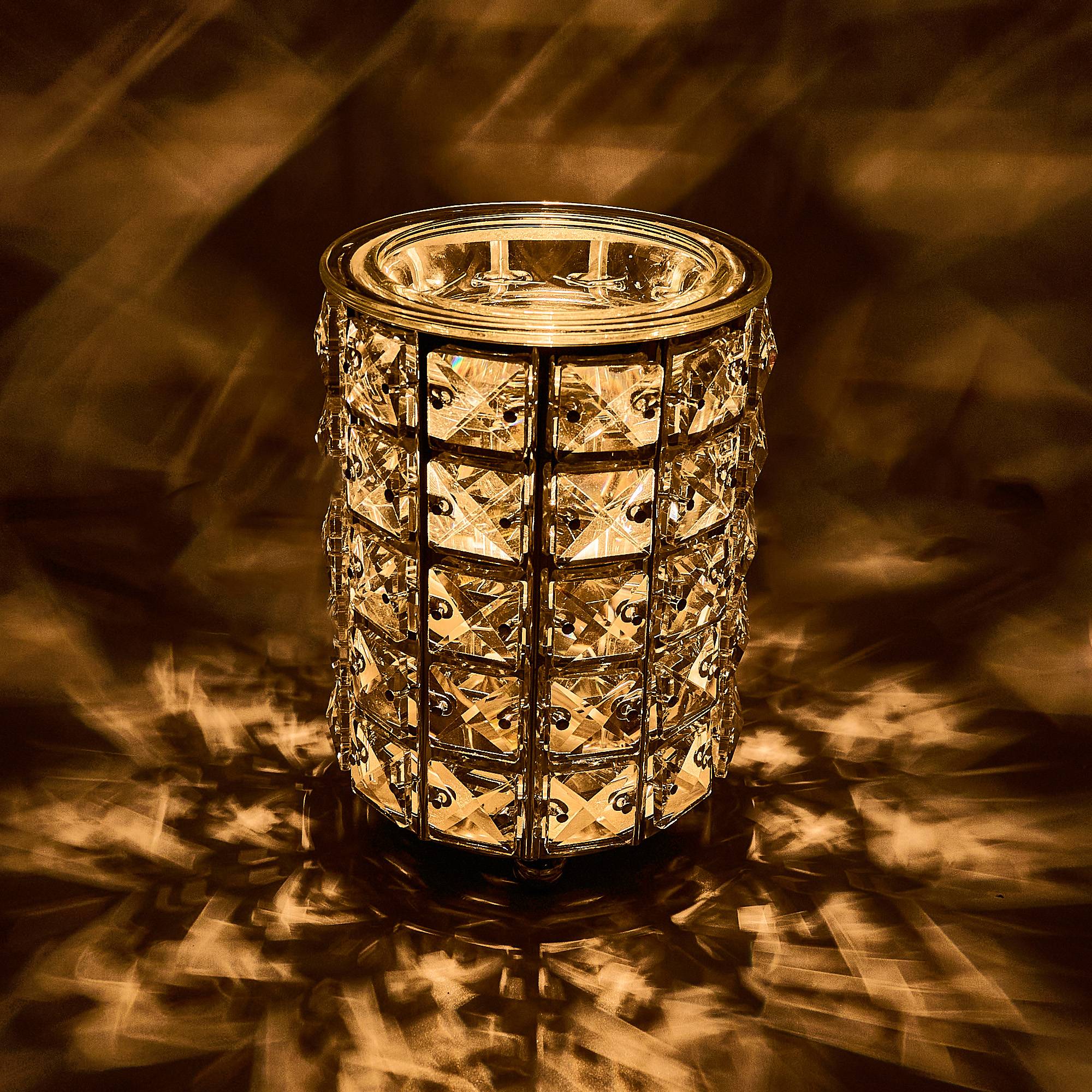10775 Wax Warmer Square Crystals Glass Lamp