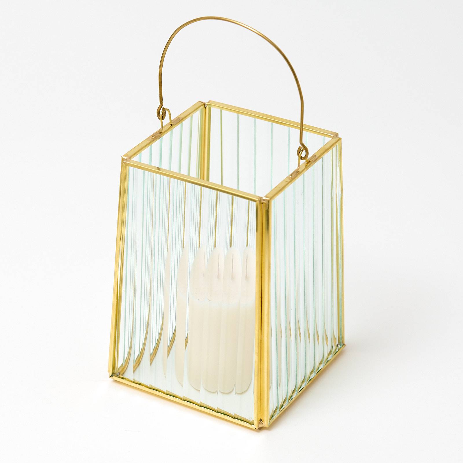 12345 Small Glass Lantern - Gold Ribbed