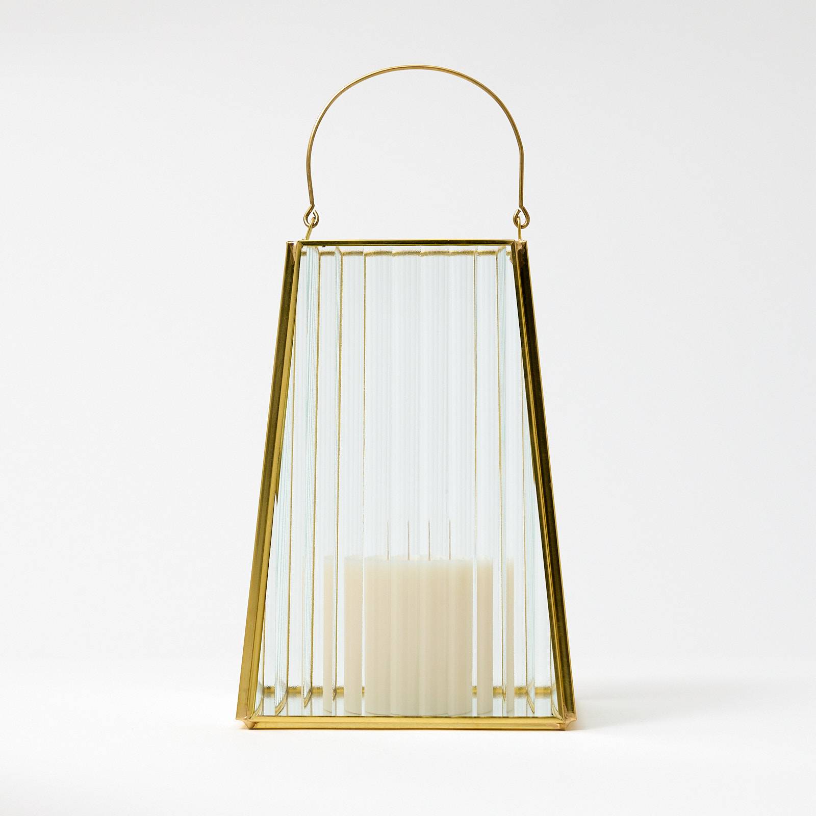 12349 Medium Glass Lantern - Gold Ribbed