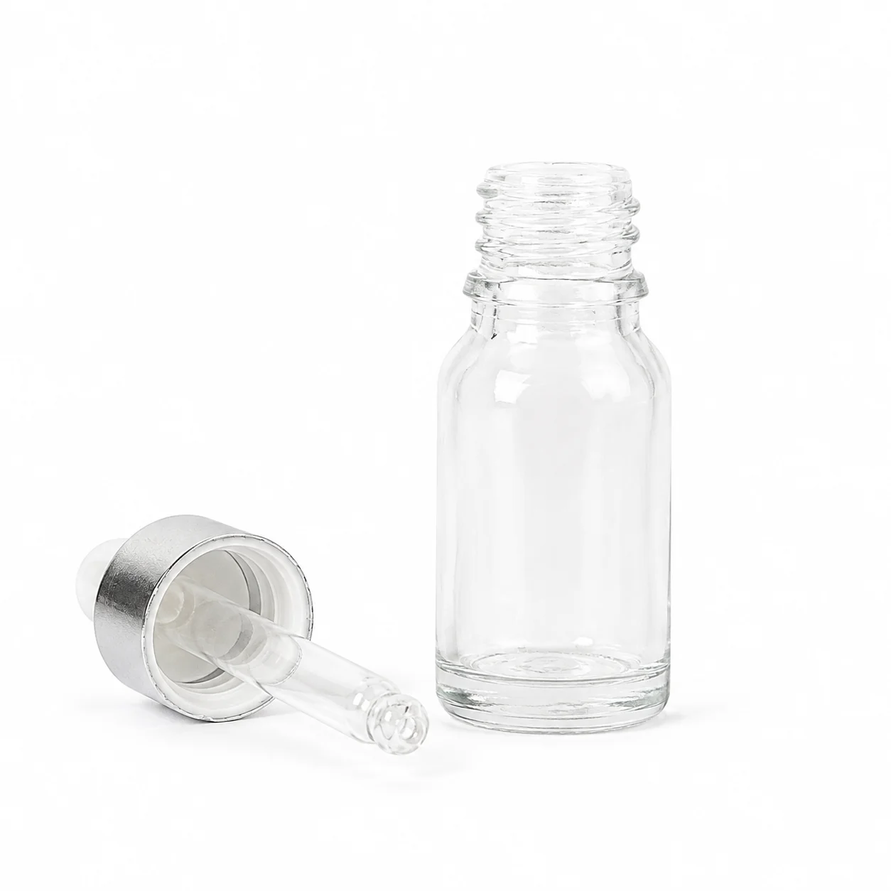 10ml Clear Glass Dropper Bottle with Silver Pipette 10ml Clear Glass Dropper Bottle with Silver Pipette