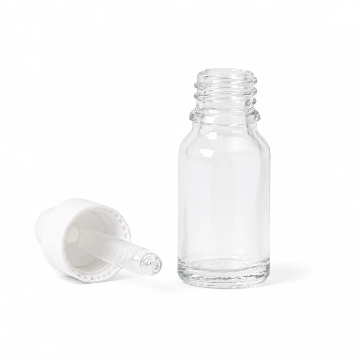 10ml Clear Glass Dropper Bottle with White Pipette 10ml Clear Glass Dropper Bottle with White Pipette