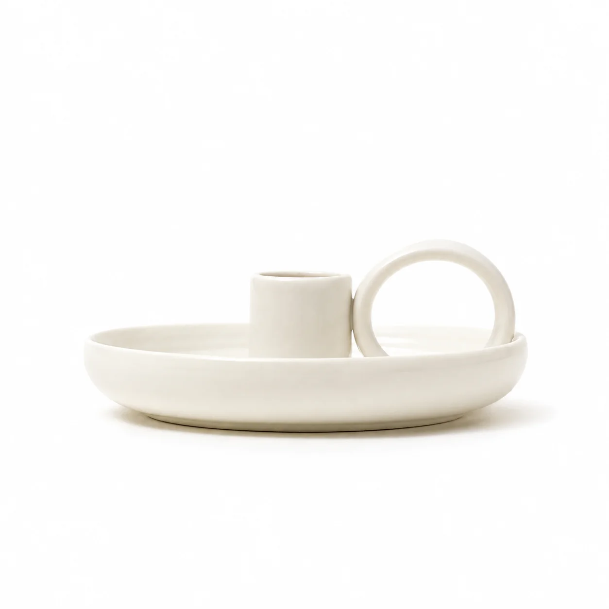 Ceramic Single Candle Holder - White Ceramic Single Candle Holder - White