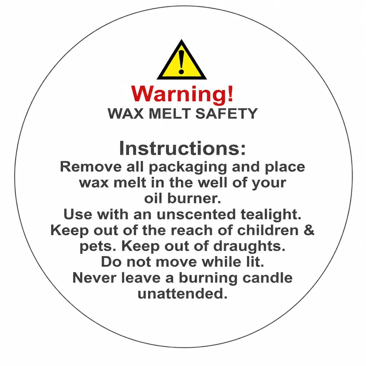 Wax Melt Safety Label - White Wax Melt Safety Label - White