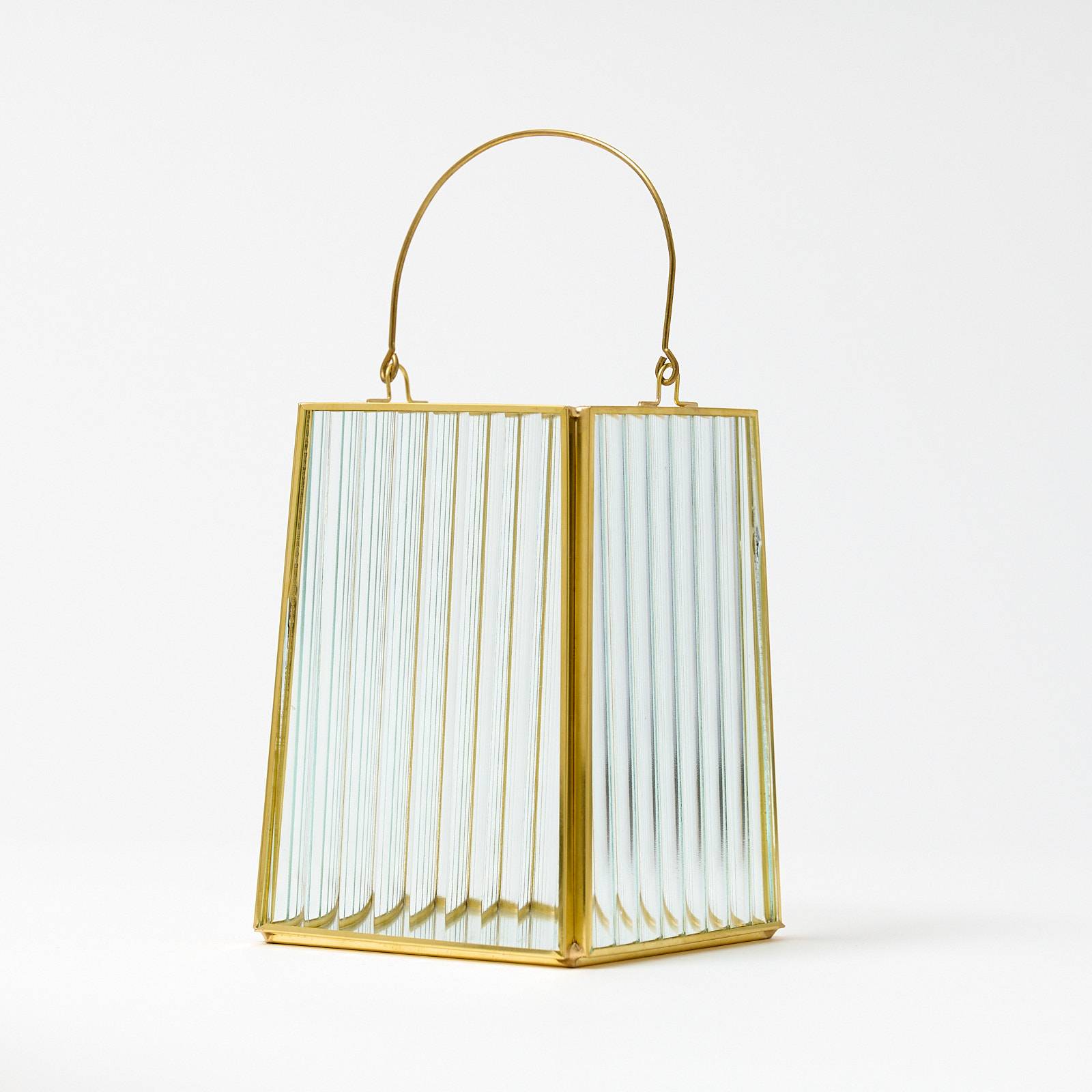 12340 Small Glass Lantern - Gold Ribbed