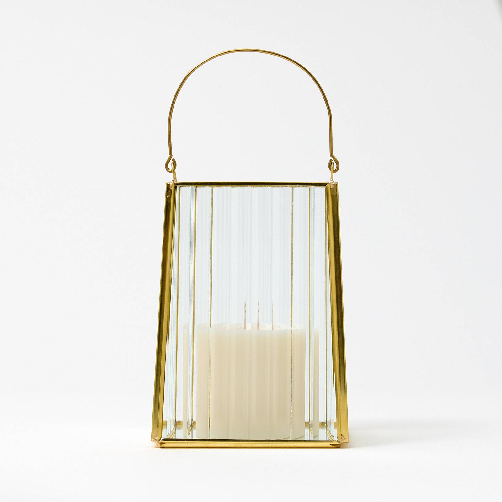 12343 Small Glass Lantern - Gold Ribbed