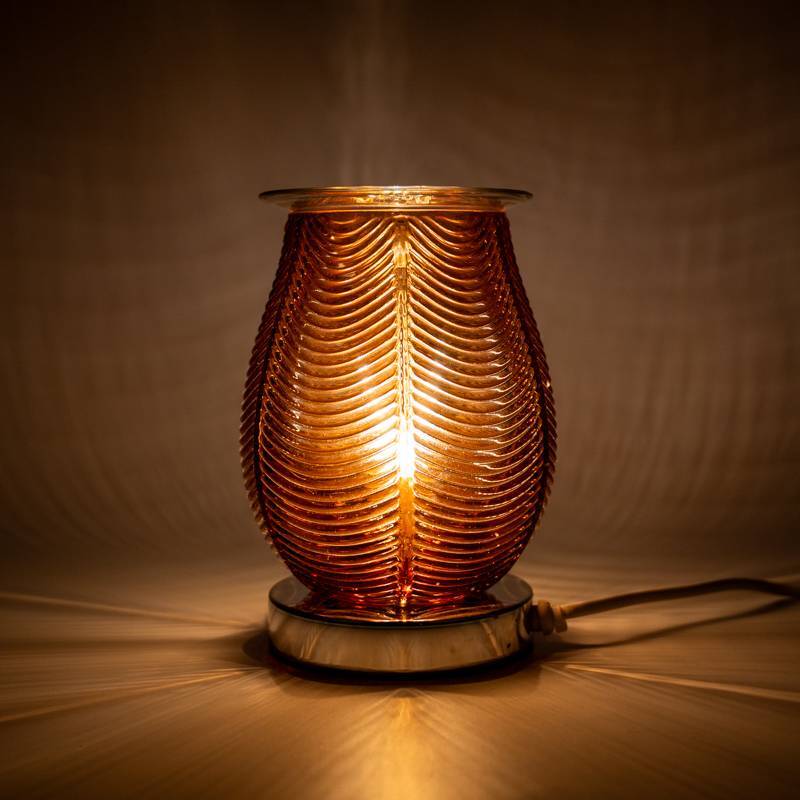 11957 Wax Warmer Ribbed Glass Amber