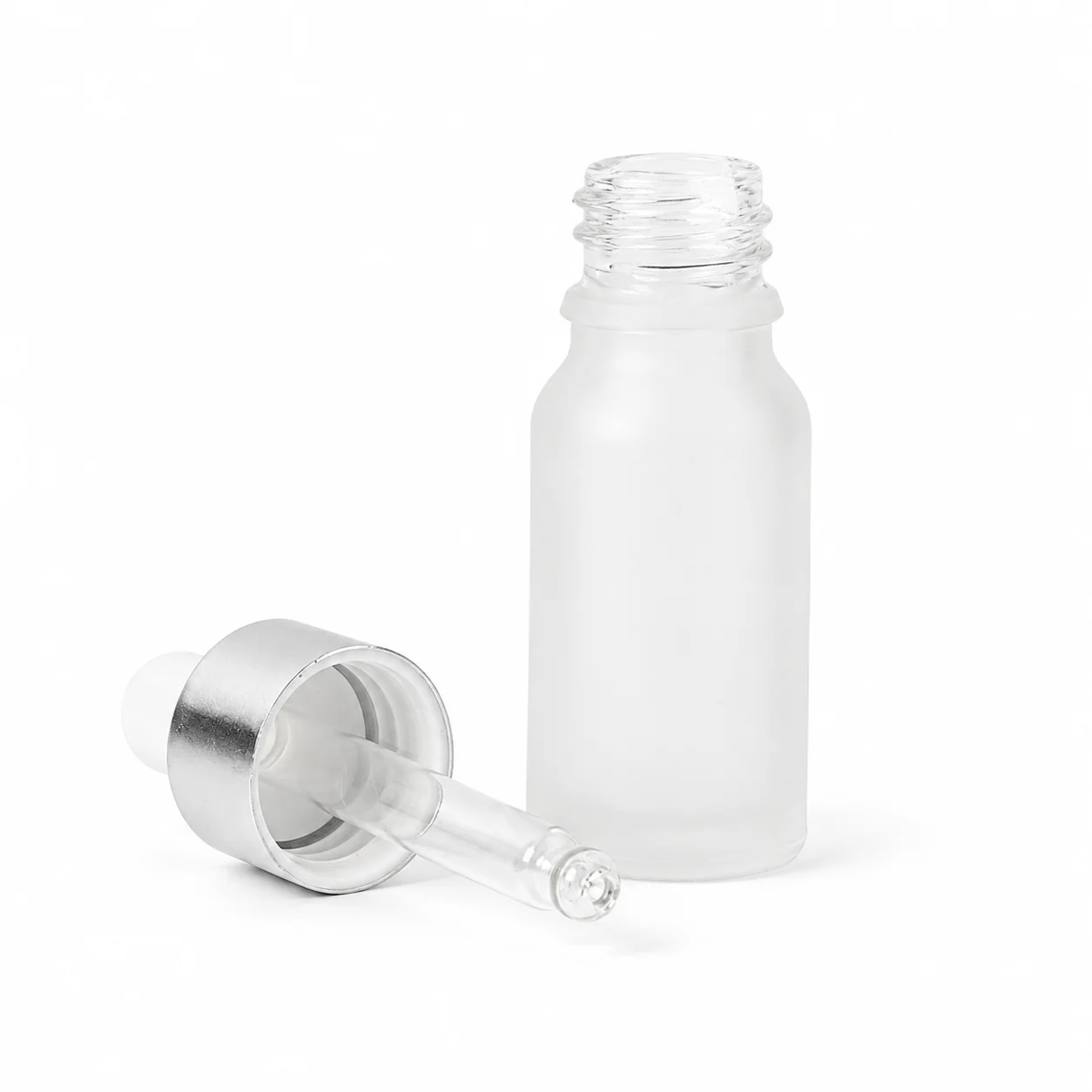 10ml Frosted Glass Dropper Bottle with Silver Pipette 10ml Frosted Glass Dropper Bottle with Silver Pipette