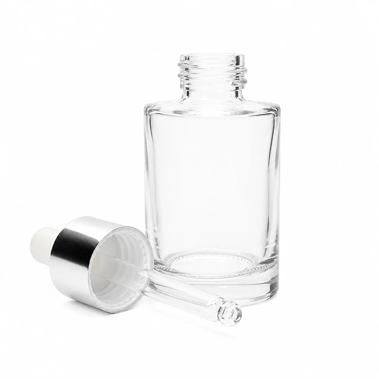 30ml Clear Glass Dropper Bottle with Silver Pipette 30ml Clear Glass Dropper Bottle with Silver Pipette