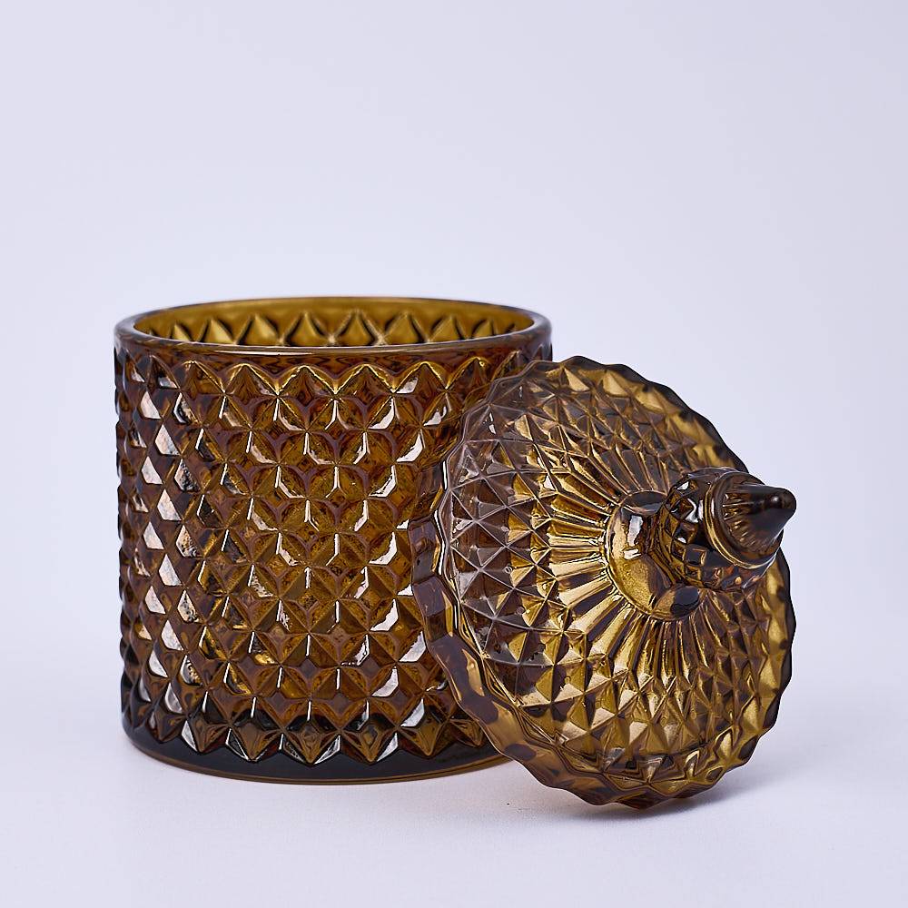 8715 30cl Amber Geo Candle Class - Lid Off