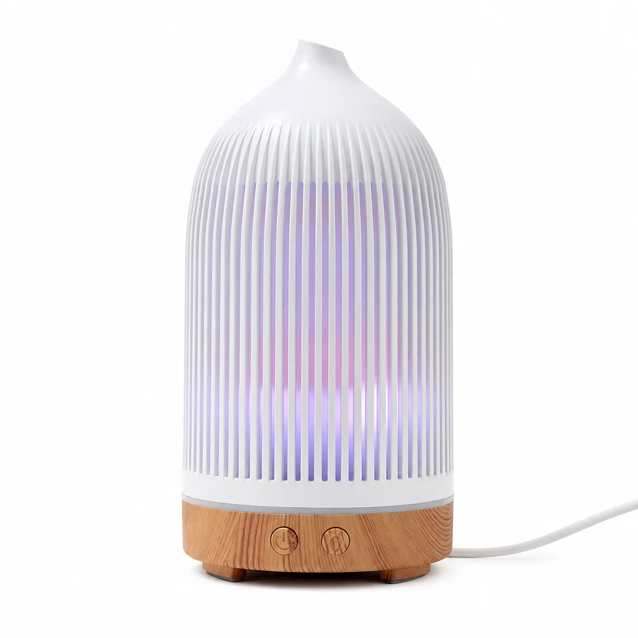 White Plastic Ribbed Electric Aroma Diffuser with Wood Effect White Plastic Ribbed Electric Aroma Diffuser with Wood Effect