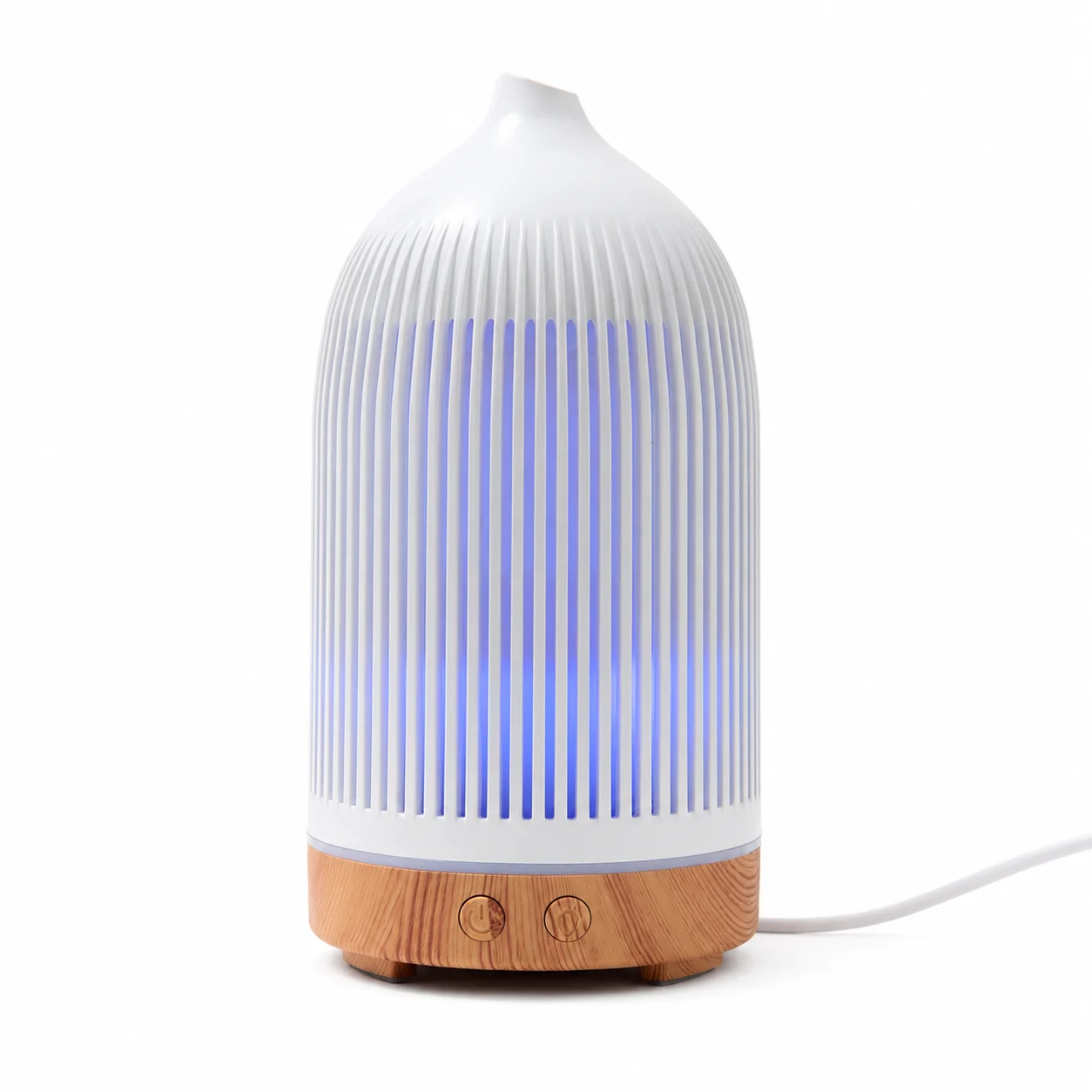 White Plastic Ribbed Electric Aroma Diffuser with Wood Effect White Plastic Ribbed Electric Aroma Diffuser with Wood Effect