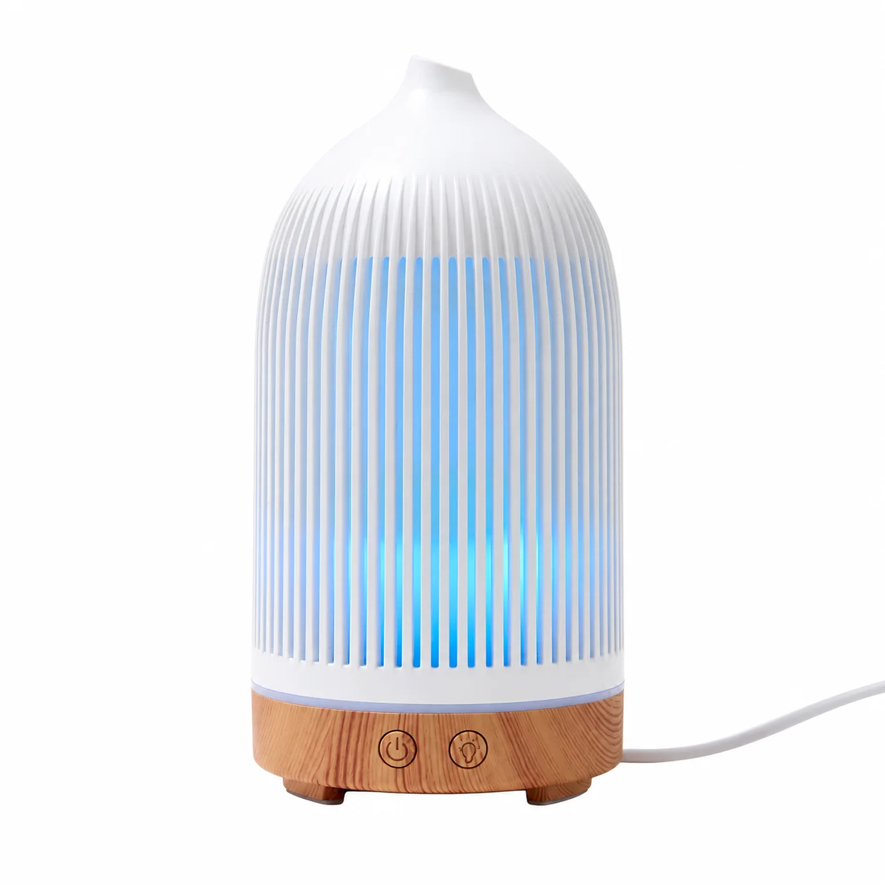 White Plastic Ribbed Electric Aroma Diffuser with Wood Effect White Plastic Ribbed Electric Aroma Diffuser with Wood Effect