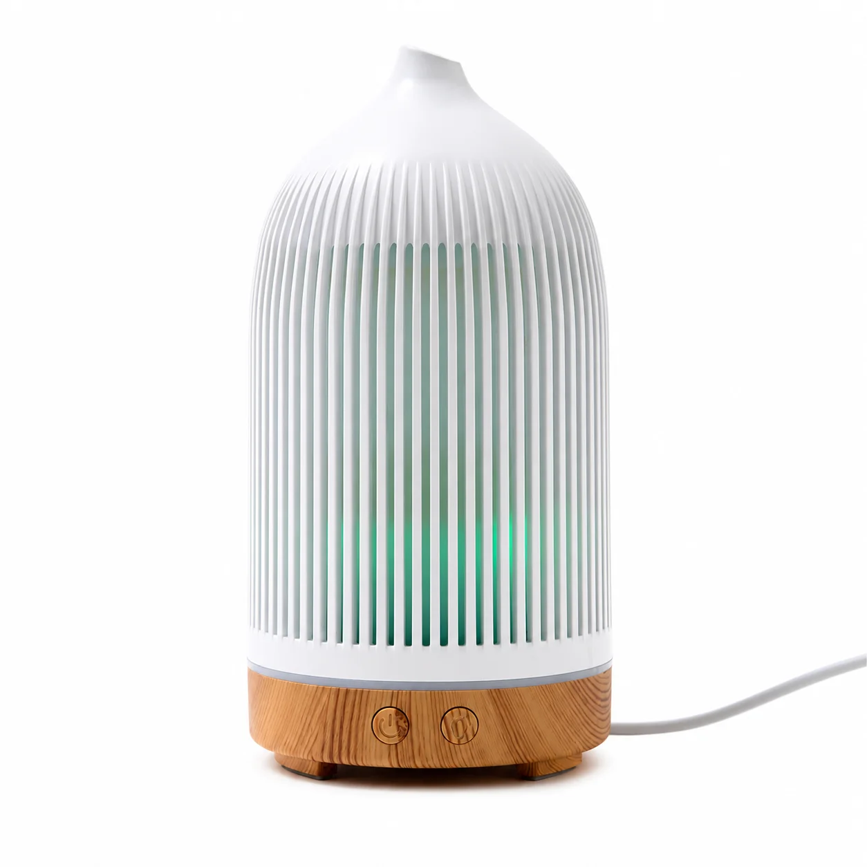 White Plastic Ribbed Electric Aroma Diffuser with Wood Effect White Plastic Ribbed Electric Aroma Diffuser with Wood Effect