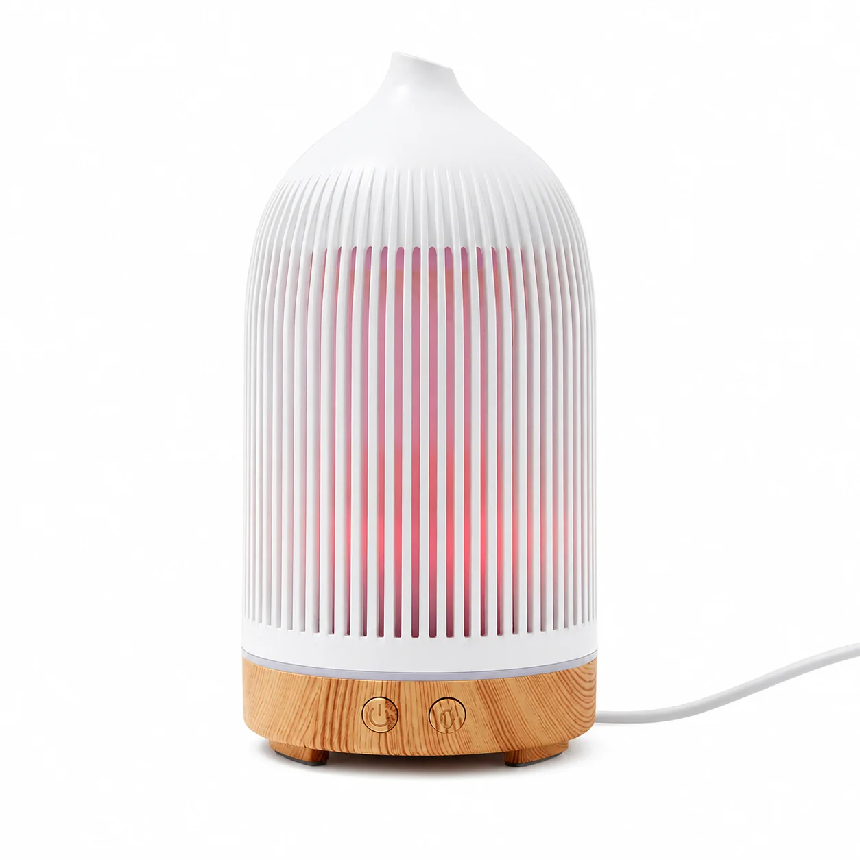 White Plastic Ribbed Electric Aroma Diffuser with Wood Effect White Plastic Ribbed Electric Aroma Diffuser with Wood Effect