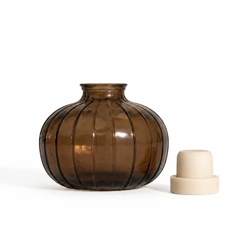 Ribbed Round Diffuser Bottle - Brown, Box of 4 Ribbed Round Diffuser Bottle - Brown, Box of 4