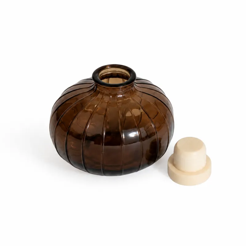 Ribbed Round Diffuser Bottle - Brown, Box of 4 Ribbed Round Diffuser Bottle - Brown, Box of 4