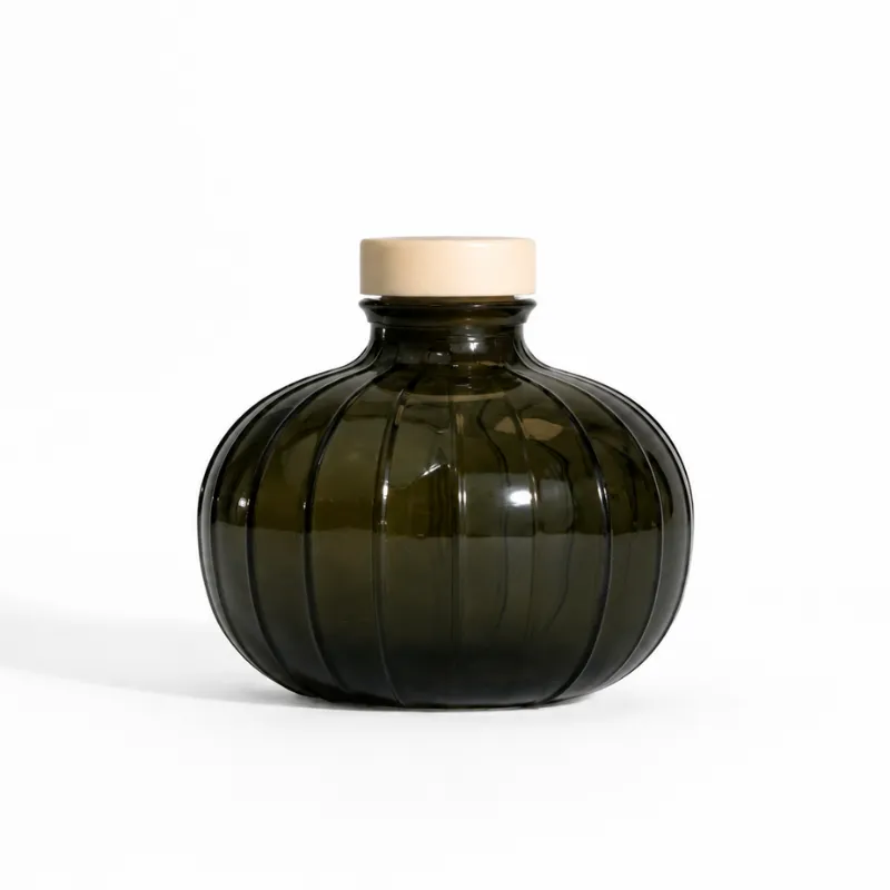 Ribbed Round Diffuser Bottle - Green Ribbed Round Diffuser Bottle - Green