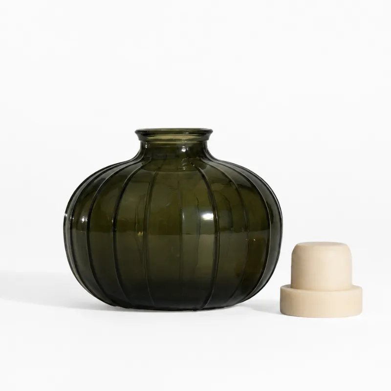 Ribbed Round Diffuser Bottle - Green Ribbed Round Diffuser Bottle - Green