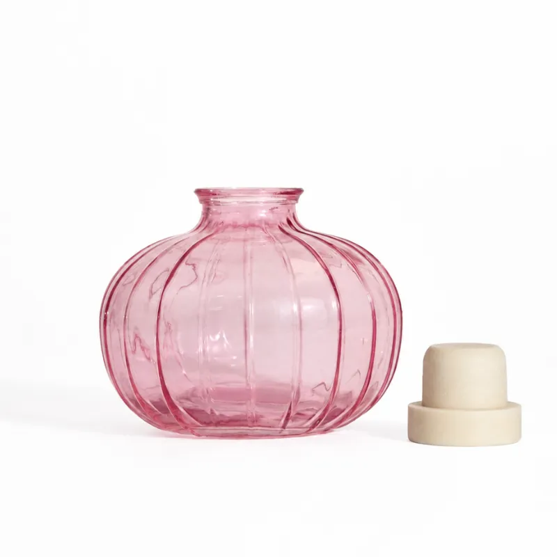DIFFGLASRibbed Round Diffuser Bottle PinkS046_2 Ribbed Round Diffuser Bottle Pink