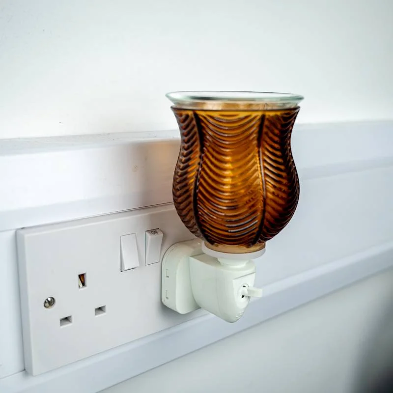 Wax Warmer Ribbed Glass Plug-In - Amber Wax Warmer Ribbed Glass Plug-In - Amber