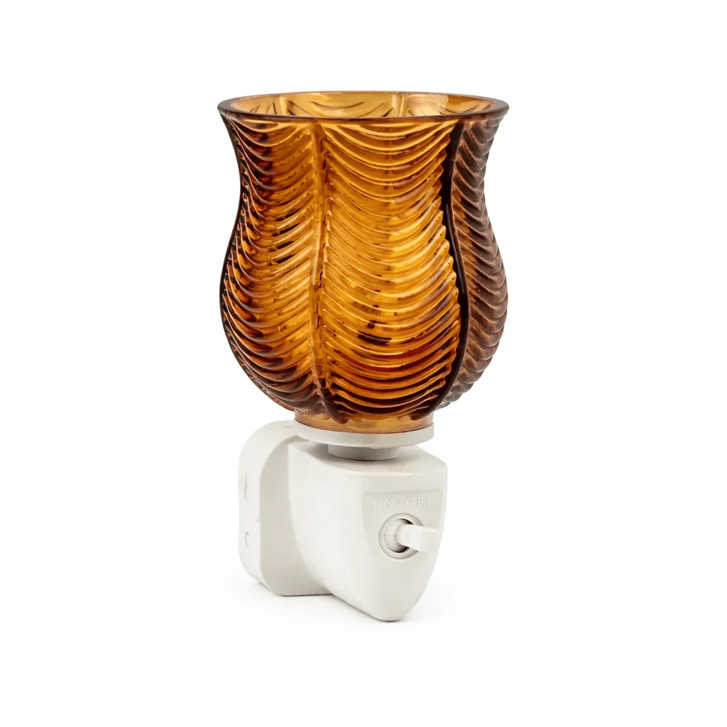 Wax Warmer Ribbed Glass Plug-In - Amber Wax Warmer Ribbed Glass Plug-In - Amber