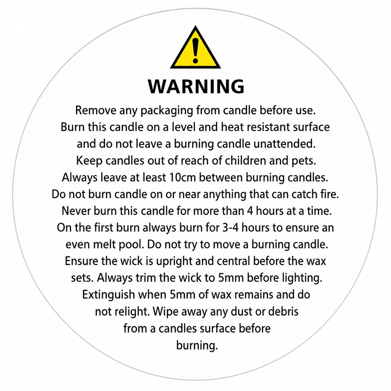 Pillar Candle Safety Label Pillar Candle Safety Label