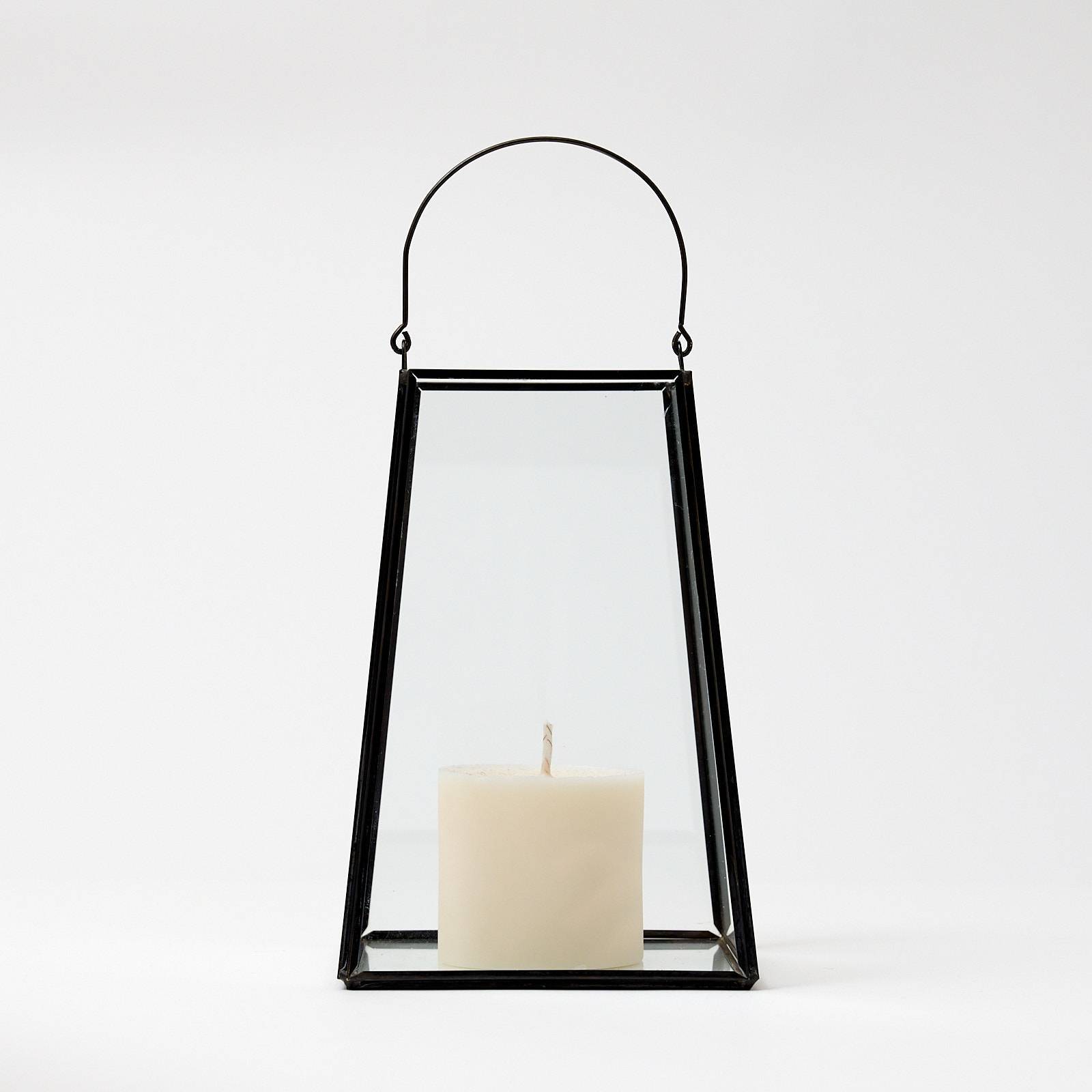 12332 Medium Glass Lantern - Black