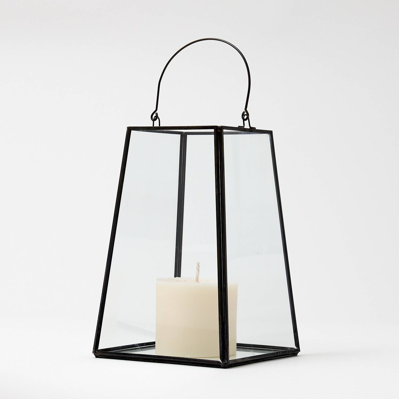 12333 Medium Glass Lantern - Black