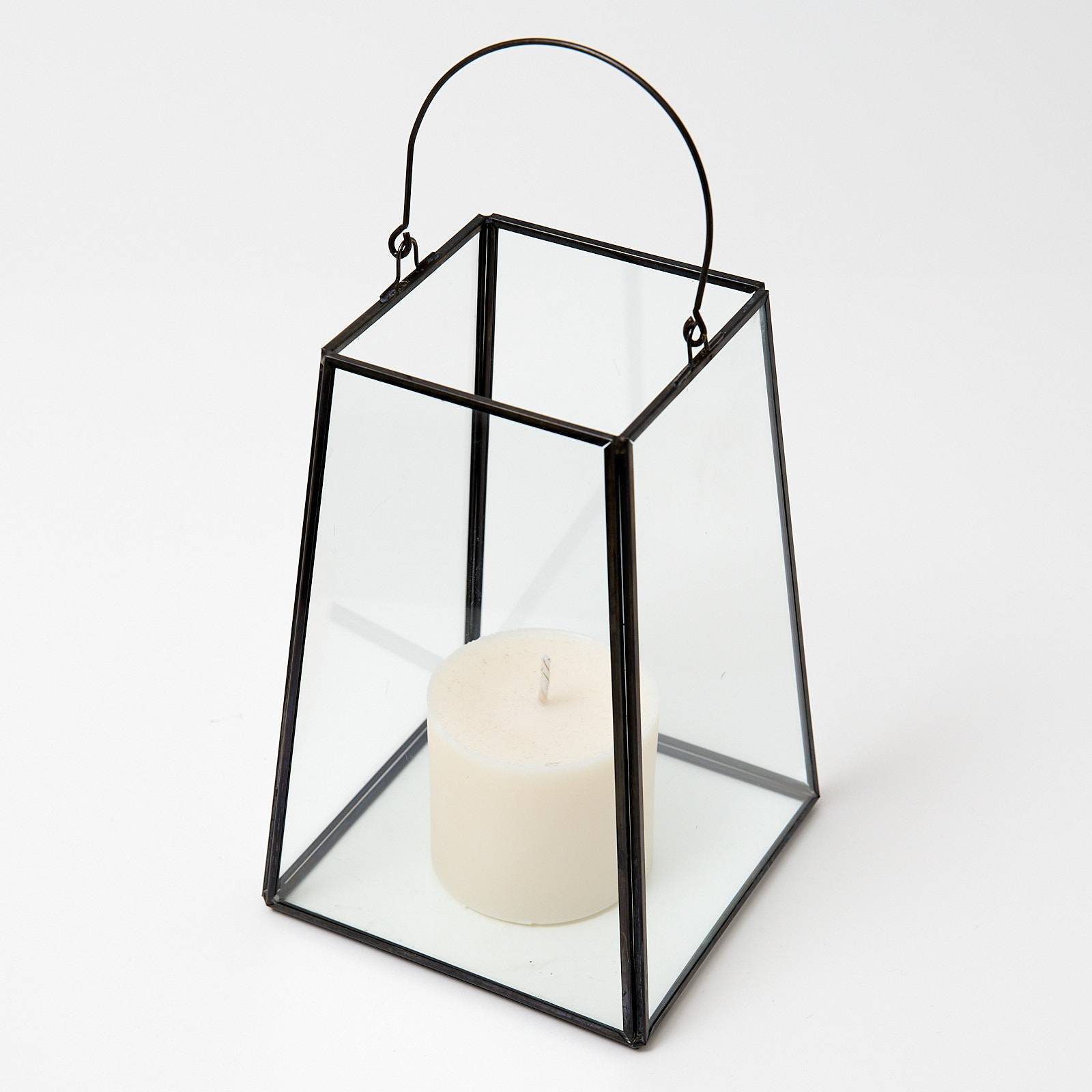 12334 Medium Glass Lantern - Black