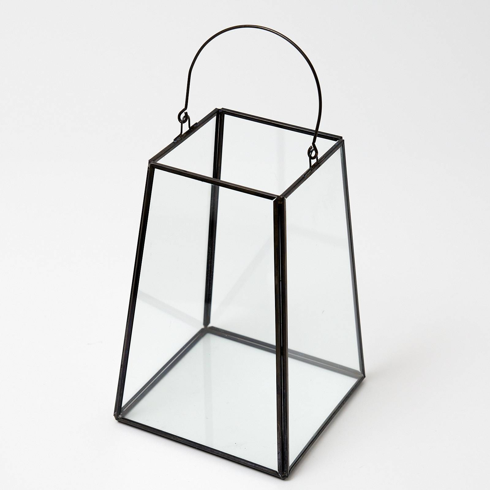 12335 Medium Glass Lantern - Black
