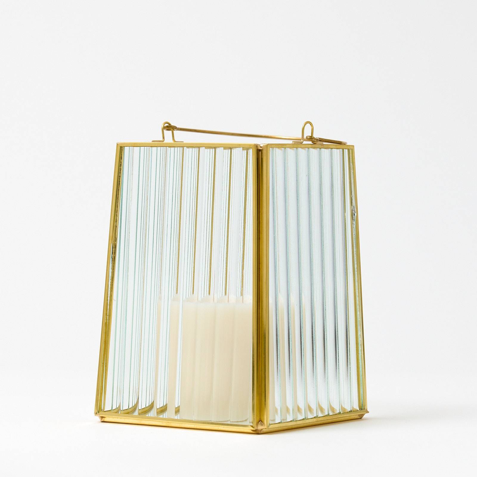 12338 Small Glass Lantern - Gold Ribbed