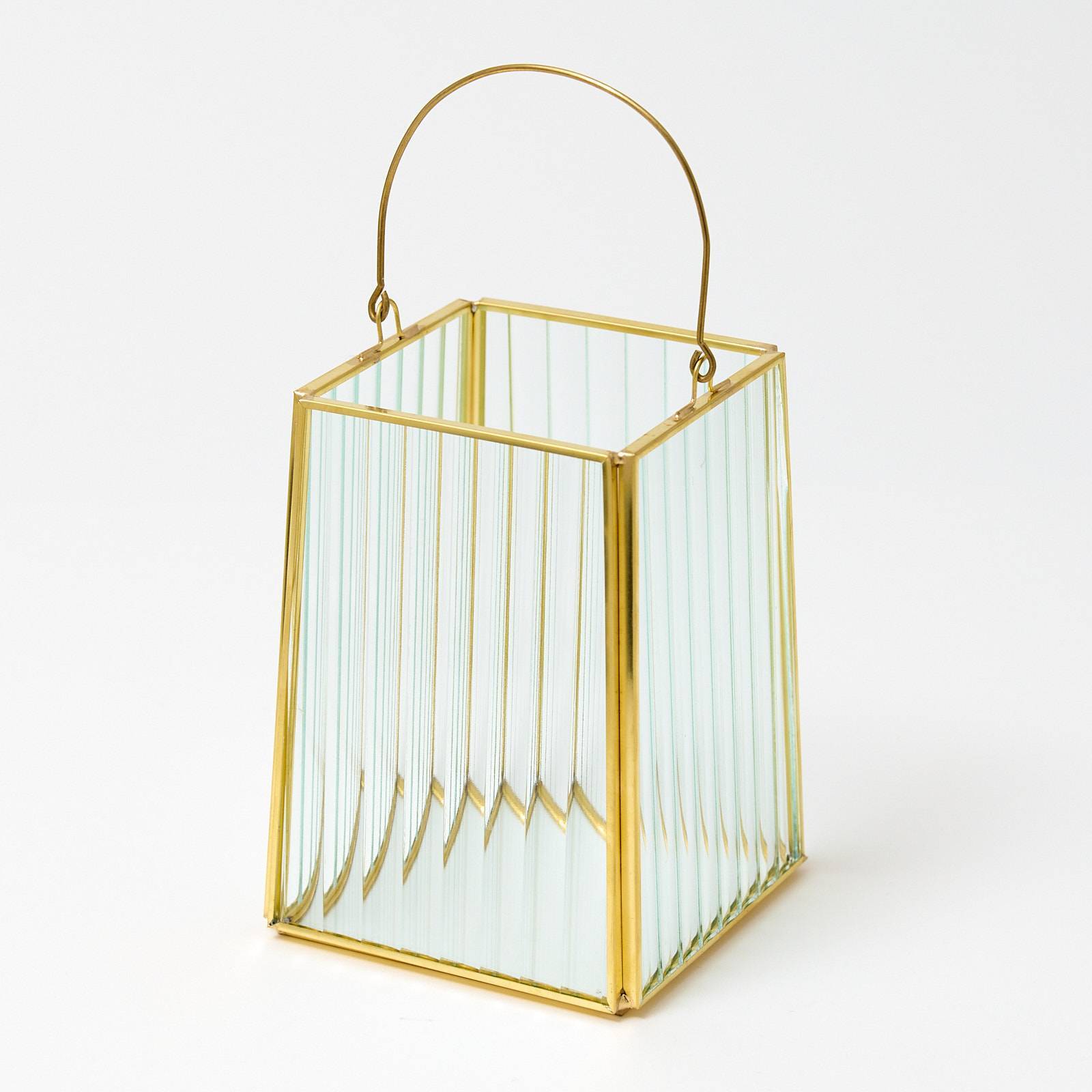 12339 Small Glass Lantern - Gold Ribbed