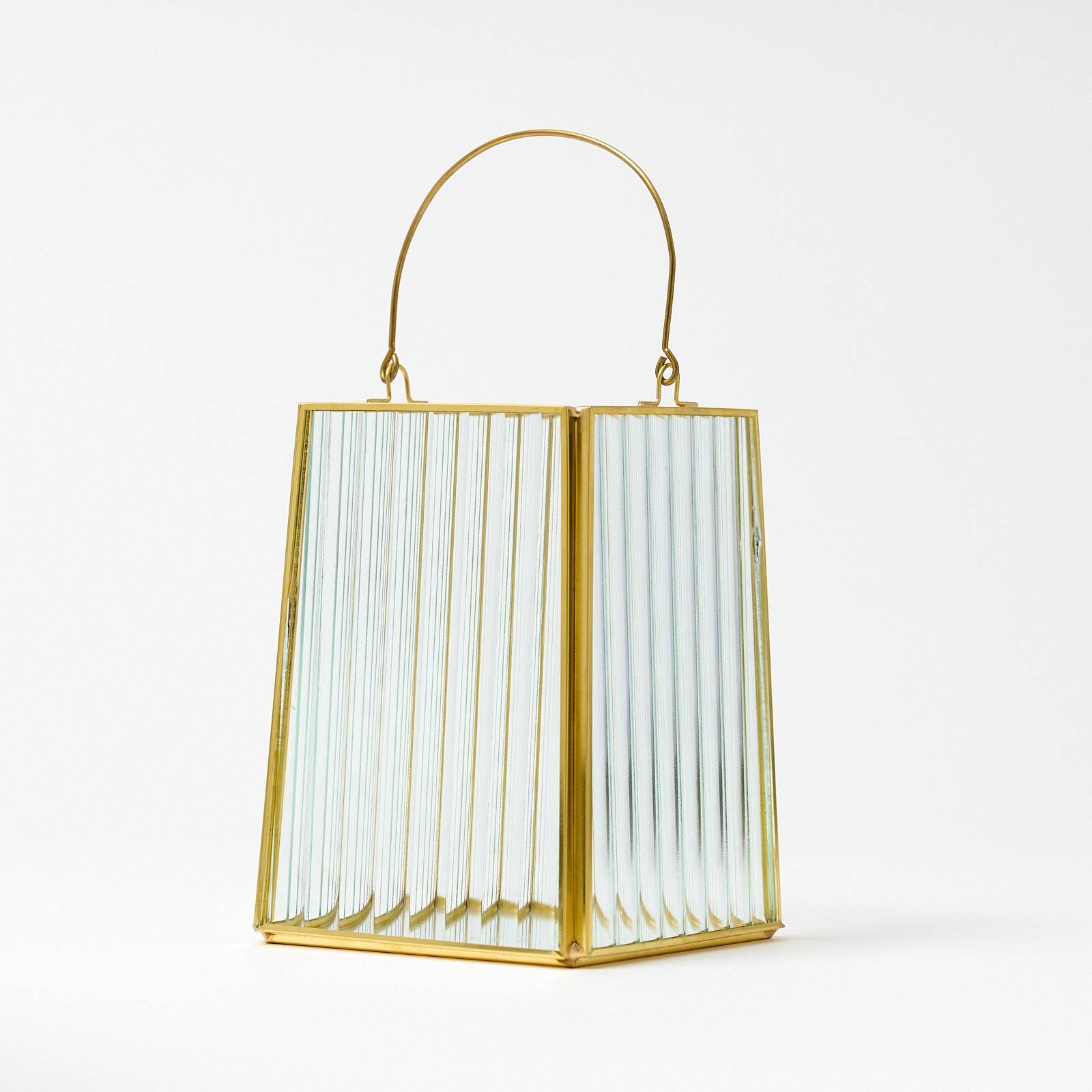 12340 Small Glass Lantern - Gold Ribbed