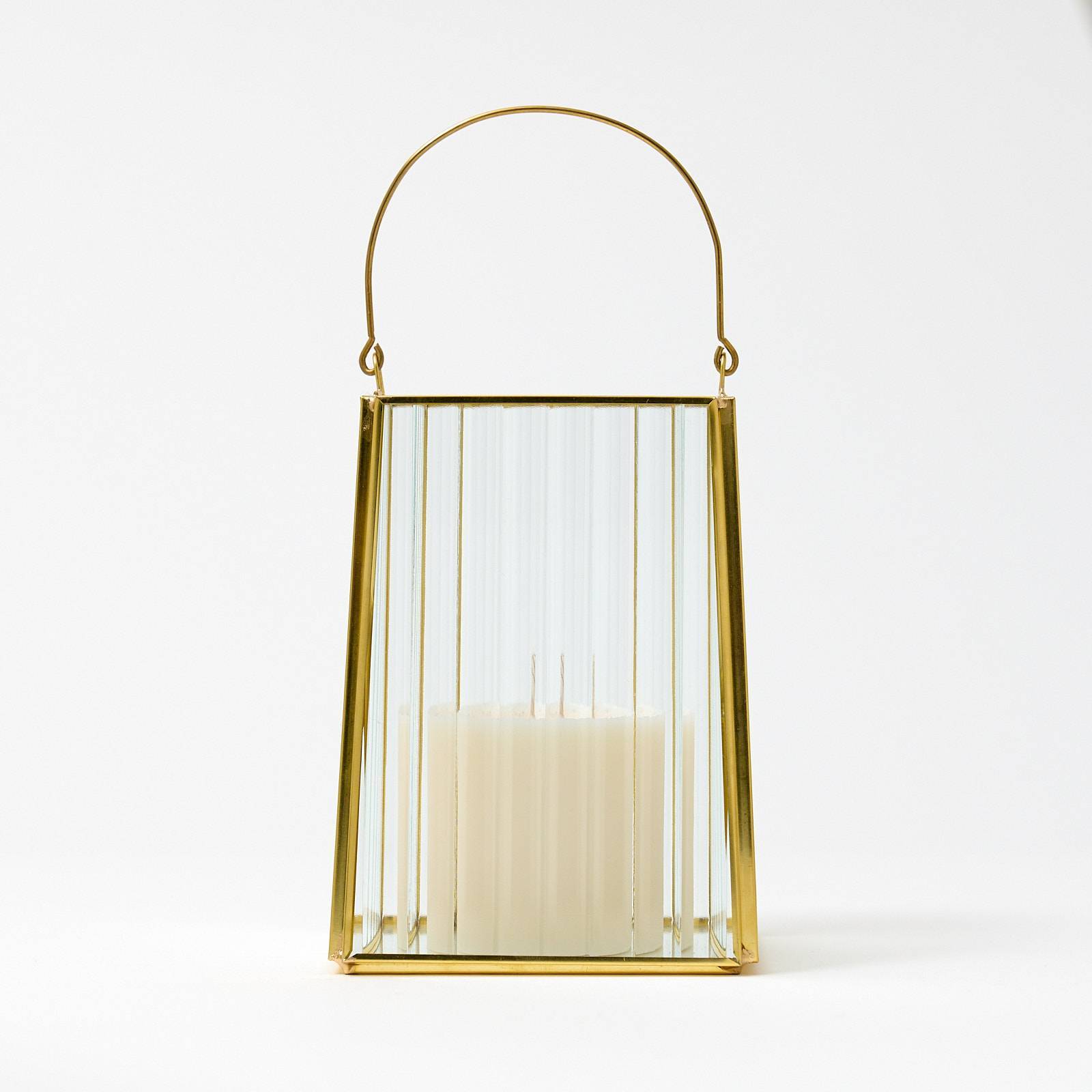 12343 Small Glass Lantern - Gold Ribbed