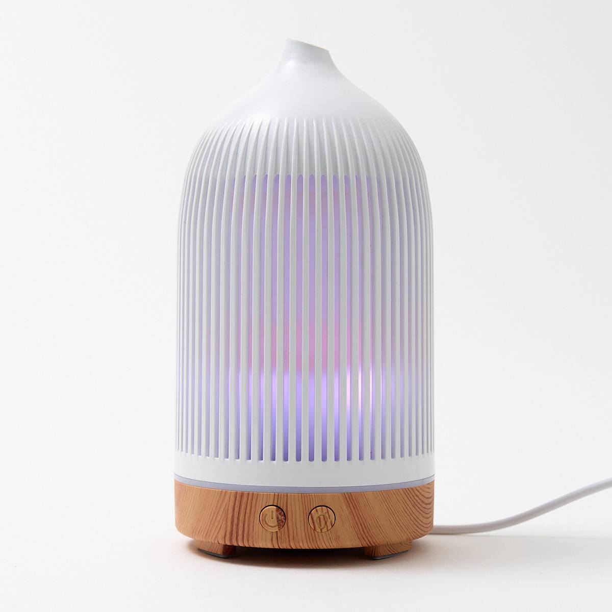 12474 Electric 150ml Plastic White with Wood Effect Ribbed Diffuser